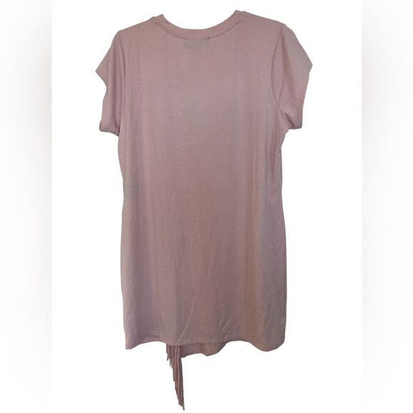 Serena Williams Pink Short Sleeve Boho Asymmetrical Fringe T-Shirt Dress - Picture 2 of 6